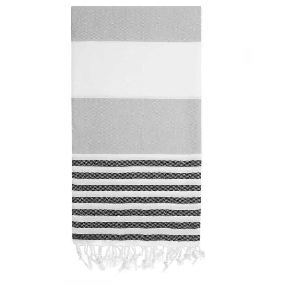 4 Gray Black Striped Beach Bath Towels - 100% Turkish Cotton